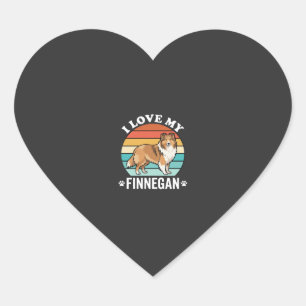 I Love My Finnegan Sheltie Retro Sunset Heart Sticker
