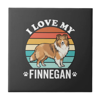 I Love My Finnegan Sheltie Retro Sunset Tile