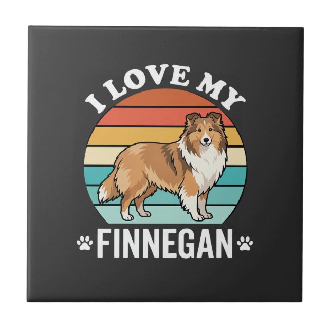 I Love My Finnegan Sheltie Retro Sunset Tile (Front)