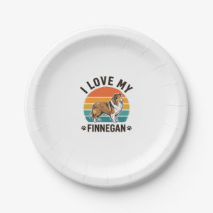 I Love My Finnegan Vintage Dog Name Shirt Design_1 Paper Plate