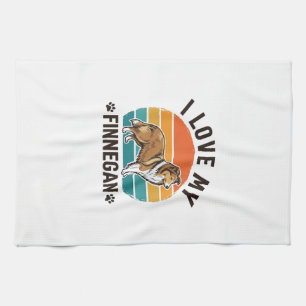 I Love My Finnegan Vintage Dog Name Shirt Design_1 Tea Towel