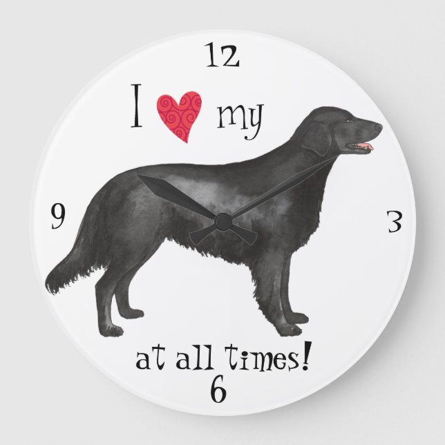 I Love my Flat-Coated Retriever Large Clock (Front)