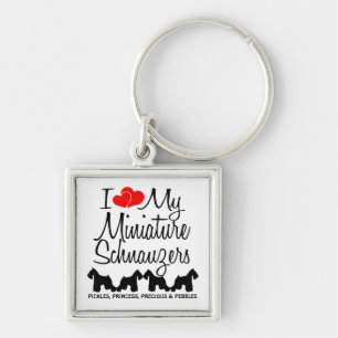 I Love My Four Miniature Schnauzers Keychain