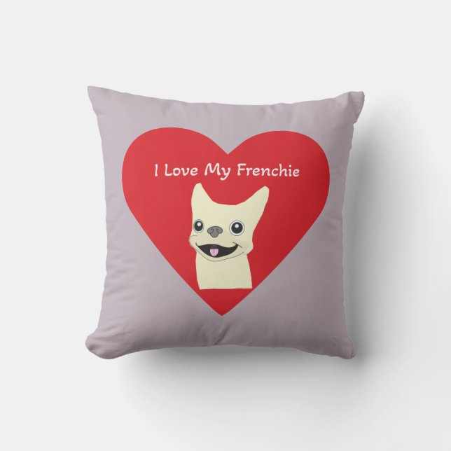 I love my Frenchie, Lavender Cushion (Front)
