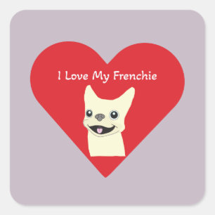 I love my Frenchie, Lavender Square Sticker