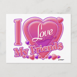 I Love My Friends pink/purple - heart Postcard