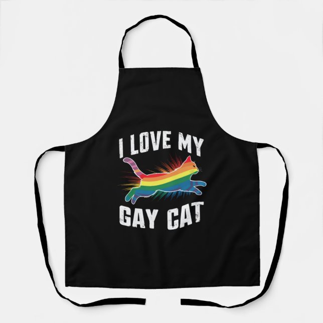 I Love My Gay Cat Funny Rainbow Pride Lgbt Apron (Front)