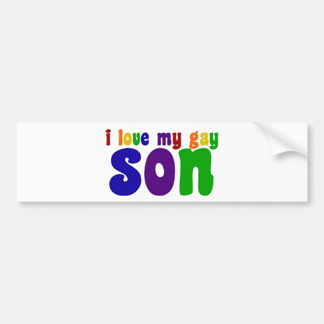 I Love My Gay Son Retro Rainbow Mum Bumper Sticker (Front)