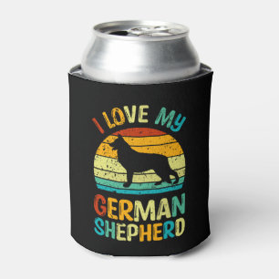 I Love My German Shepherd Dog Blue Brown Sunset  Can Cooler