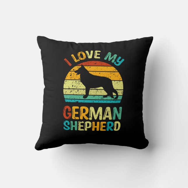 I Love My German Shepherd Dog Blue Brown Sunset Cushion (Back)