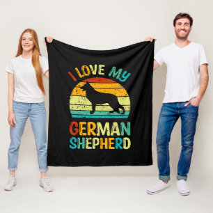 I Love My German Shepherd Dog Blue Brown Sunset Fleece Blanket