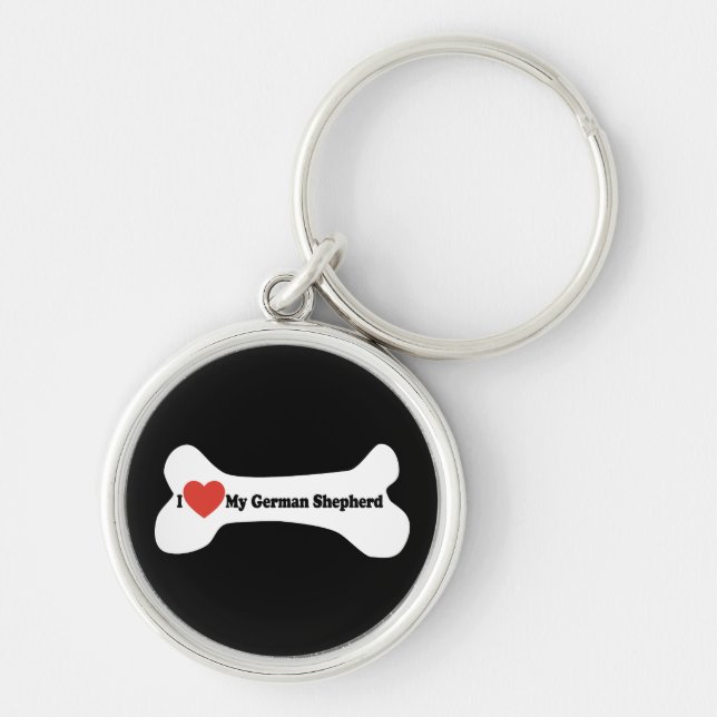 I Love My German shepherd - Dog Bone Key Ring (Front)
