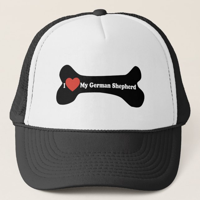 I Love My German shepherd - Dog Bone Trucker Hat (Front)