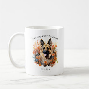 I Love My German Shepherd Floral Dog Portrait Coffee Mug