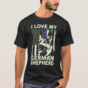 I Love My German Shepherd Thin Blue Line K9 Schutz T-Shirt