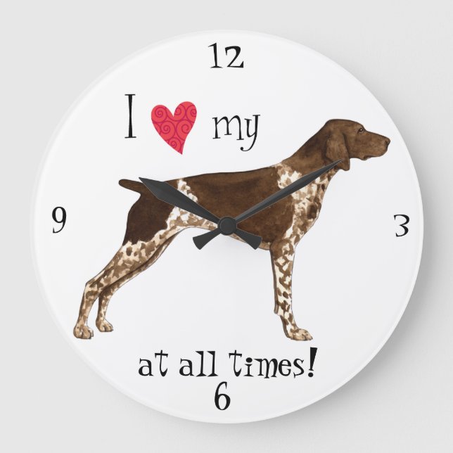 I Love my German Shorthaired Pointer Large Clock (Front)