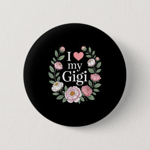 I love my gigi floral heart grandma 6 cm round badge