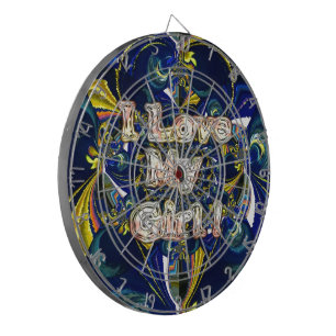 I Love My Girl: Abstract Blue & Golden Fractal Art Dartboard