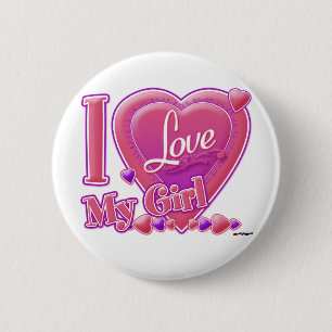 I Love My Girl pink/purple - heart 6 Cm Round Badge