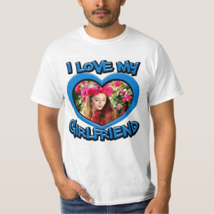 I Love my Girlfriend Bubble Heart Frame Blue T-Shirt
