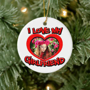 I Love my Girlfriend Bubble Red Heart Photo Ceramic Tree Decoration