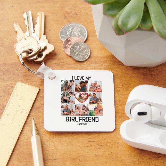 I love My Girlfriend Custom 9 Photo Collage Key Ring (Desk)