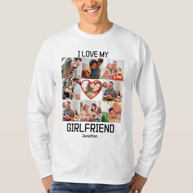 I love My Girlfriend Custom 9 Photo Collage T-Shirt (Front)