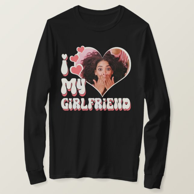I Love My Girlfriend Custom Black Long Sleeve T-Shirt (Design Front)