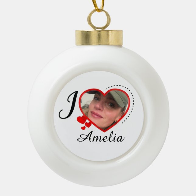 I Love My Girlfriend Custom Personalised Ceramic Ball Christmas Ornament (Front)