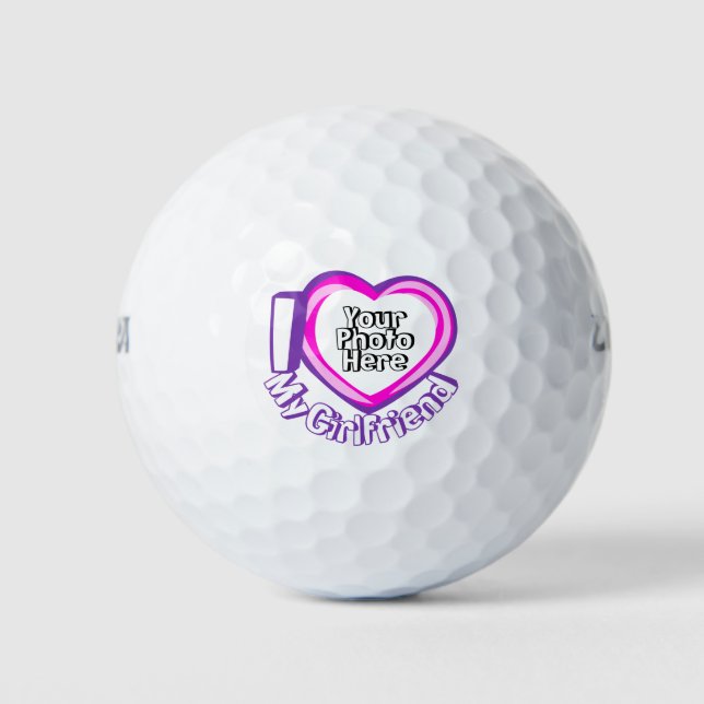 I love My Girlfriend Custom Photo Game Heart Golf Balls (Front)