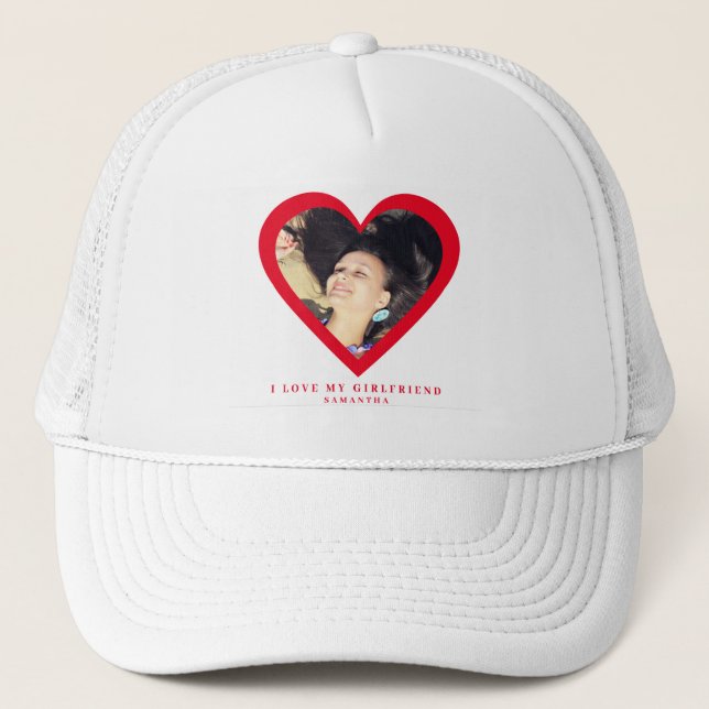 I love My Girlfriend Custom Photo Trucker Hat (Front)