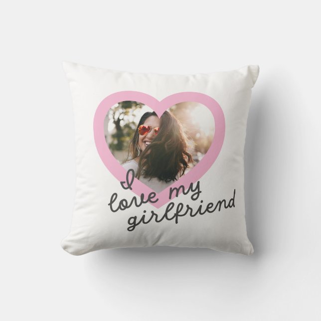 I love my Girlfriend Custom Pink Valentines Photo Cushion (Front)