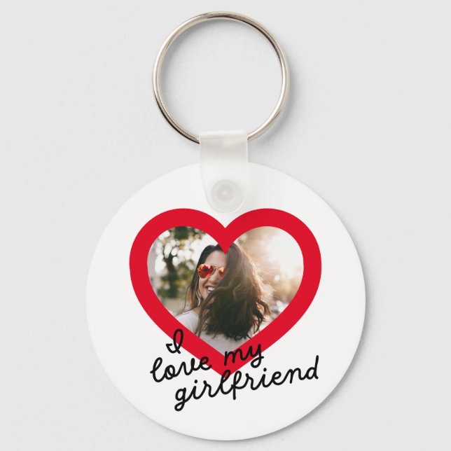 I love my Girlfriend Custom Red Valentines Photo Key Ring (Front)