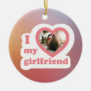 I love my Girlfriend Custom Retro Valentines Photo Ceramic Tree Decoration