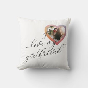 I love my Girlfriend Custom Script Valentine Photo Cushion