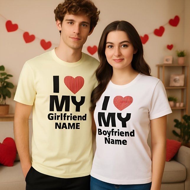 I Love My Girlfriend Heart Custom Name T-Shirt (Creator Uploaded)