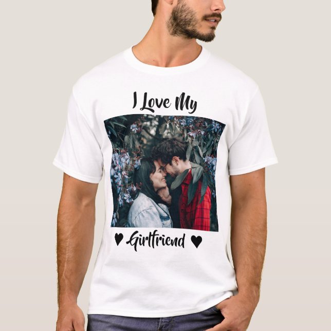 I Love My Girlfriend Heart Personalised Photo  T-S T-Shirt (Front)
