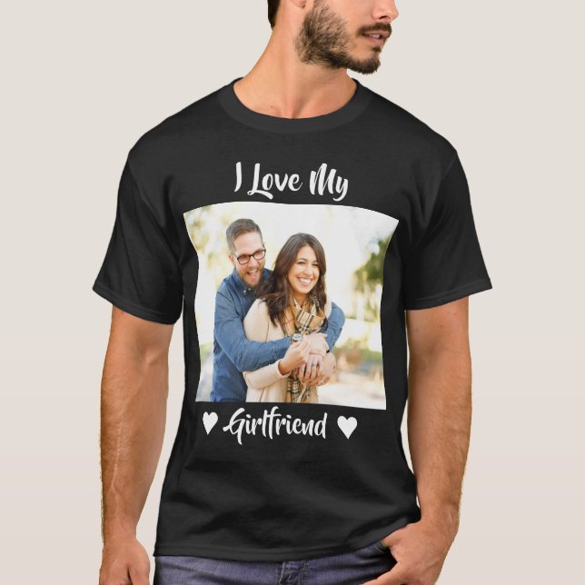 I Love My Girlfriend Heart Personalised Photo  T-Shirt (Front)