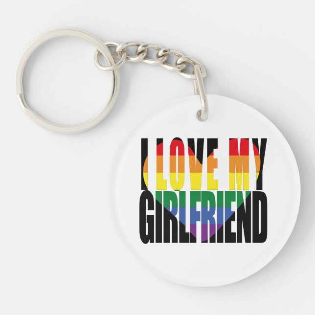 I Love My Girlfriend Heart Rainbow Custom Photo  Key Ring (Front)