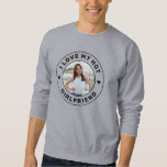 I Love My Girlfriend Logo Personalised Photo Sweatshirt<br><div class="desc">Grey Retro Vintage Style Classic Sweatshirt Personalised "I Love my Hot Girlfriend" custom text and photo design that you can use to create your own "I love my girlfriend" sweat shirt. Colours and fonts can be edited with the Template Design Tool. This style is perfect for a simple, minimal, more...</div>