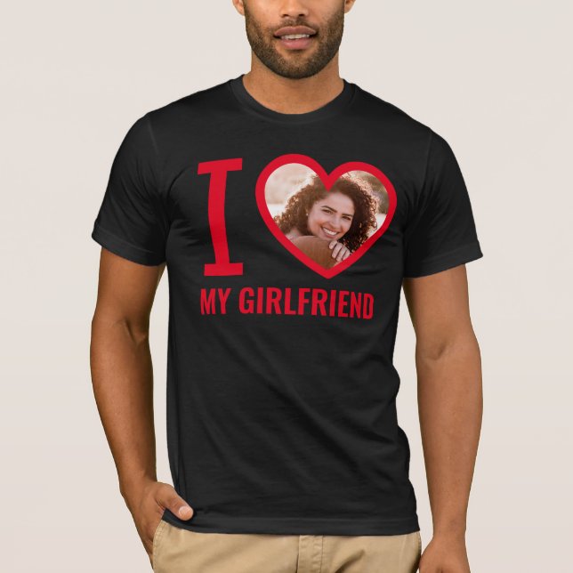 I Love My Girlfriend Minimalist Red Heart Photo T-Shirt (Front)