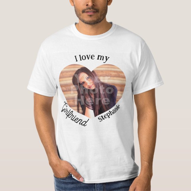 I Love my Girlfriend Name Heart Shape Colour Photo T-Shirt (Front)