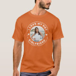 I Love My Girlfriend Personalised Photo Orange T-Shirt<br><div class="desc">Personalised Burnt Orange Terracotta "I Love my Hot Girlfriend" custom text and photo tshirt design that you can use to create your own "I love my girlfriend" shirt. Colours and fonts can be edited, just click 'customise further' for full design control. This style is perfect for a simple, minimal, more...</div>