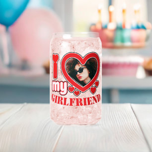 I Love My Girlfriend Personalised Photo Text Can Glass