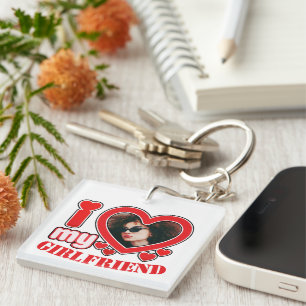 I Love My Girlfriend Personalised Photo Text Key Ring