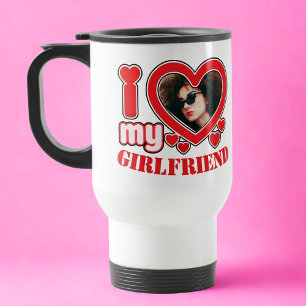 I Love My Girlfriend Personalised Photo Text Travel Mug
