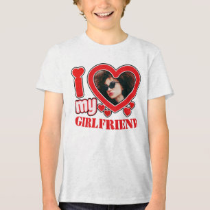 I Love My Girlfriend Personalised Photo Text Tri-Blend Shirt