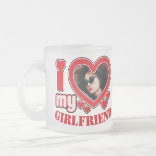 I Love My Girlfriend Personalized Photo Text Frosted Glass Coffee Mug