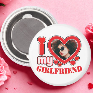 I Love My Girlfriend Personalized Photo Text Magnet