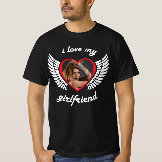 I Love My Girlfriend Photo Black T-Shirt (Front)